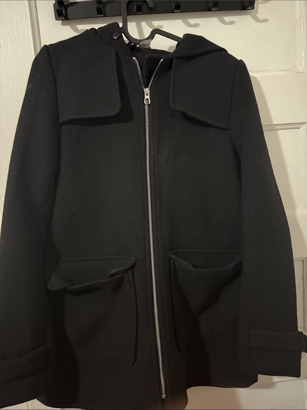 H&M Black Hooded Zip-Up Blazer Coat